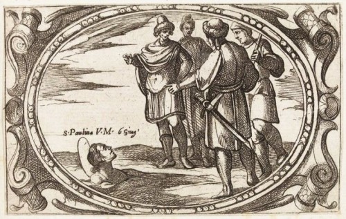 Santa Paulina enterrada viva. Grabado de Antonio Tempesta para "Immagini de molte sante vergini romane nel martirio", Istituto Nazionale dell'Arte Grafica, Roma, Italia.