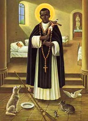 Estampa devocional popular de San Martín de Porres.