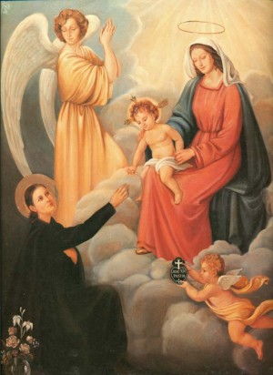 Matrimonio místico de Santa Gema, en presencia de su ángel de la guarda. Lienzo contemporáneo.
