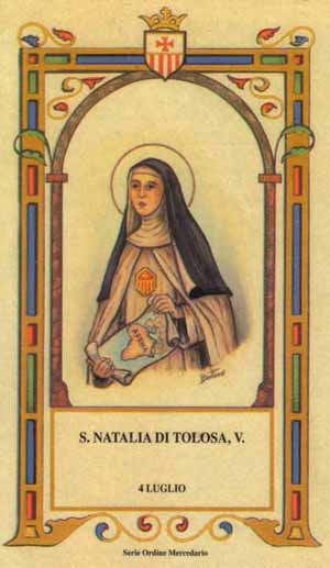 Estampa devocional de la Santa. Serie de la Orden Mercedaria por el ilustrador italiano Bertino.
