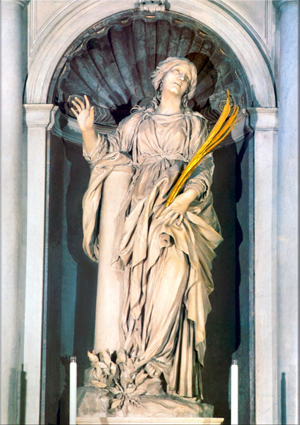 Escultura en mármol de la Santa, obra del escultor barroco Gian Lorenzo Bernini. Iglesia de Santa Bibiana, Roma (Italia).