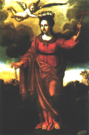 "Santa Margarita de Antioquía", óleo anónimo de 1707. Altar mayor de la iglesia de Vallimpuni (Italia).
