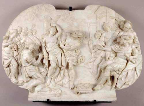 La Santa, quemada con antorchas. Relieve escultórico de Roberto Michel, c. 1753–61. Museo Nacional del Prado, Madrid (España).