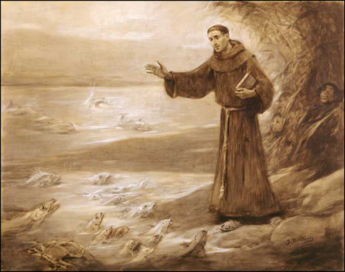 San Antonio de Padua predica a los peces. Obra de Marià Benlliure.
