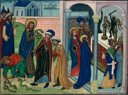 Milagros de los Santos Simón y Judas. Iluminación de un manuscrito de la Leyenda Áurea, Jean le Tavernier (s.XV).