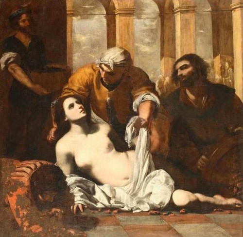 Santa Águeda colocada sobre un lecho de brasas. Óleo de Francesco Guarini, ca.1630-51. Museo di San Martino, Nápoles (Italia).