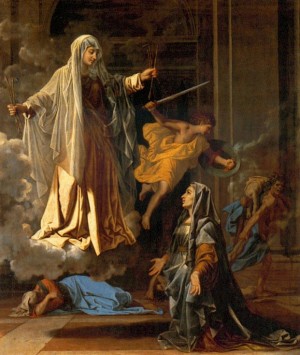 Santa Francisca Romana anuncia el fin de la plaga. Pintura de Nicolás Poussin.