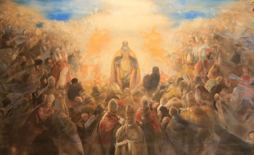 La Gloria de San Benito que decora la entrada de la Basílica de Monte Cassino. Fresco de Pietro Annigoni.