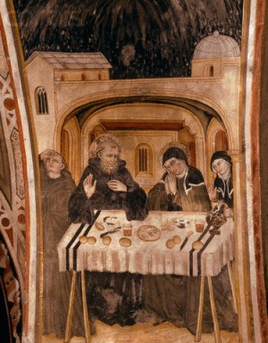 El ultimo coloquio entre los hermanos gemelos San Benito y Santa Escolástica. Monasterio de Sacro Speco, Subiaco (Italia).