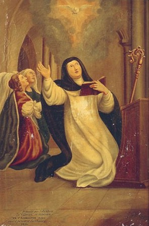 Lienzo anónimo de Santa Aldegunda, abadesa, en su iglesia de Villenoy, Francia.