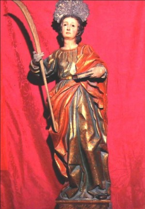Imagen de la Santa, talla en madera policromada de Lucas Gutiérrez (1668). Parroquia de la Santa, Astorga (España).