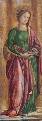 Detalle de Santa Dignamérita en una tabla de Ludovico d'Angelo. Galleria Nazionalle dell'Umbria, Perugia (Italia).