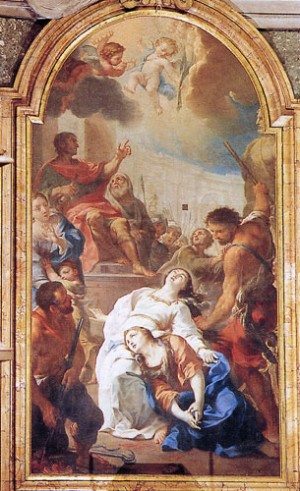 Martirio de las Santas. Óleo de Pietro Barberi. Capilla Muti. Iglesia de San Marcelo al Corso, Roma (Italia). Fuente: wwww.sanmarcelloalcorso.it