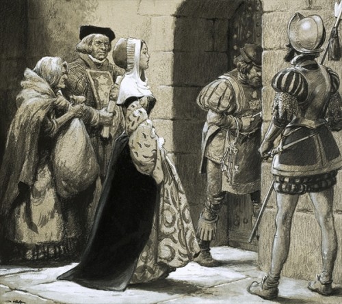 Anne Askew enviada a prisión. Ilustración contemporánea.