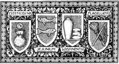 Preceptos de la Cuaresma: limosna, ayuno, abstinencia y penitencia. Grabado del s.XIX para una Biblia católica.