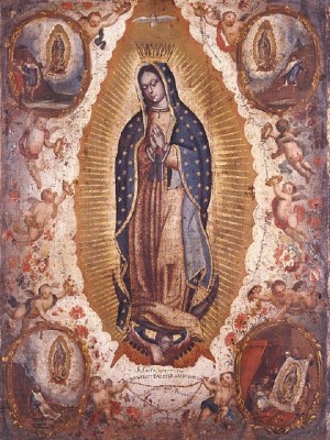 Anónimo del siglo XVIII, donde se aprecia la antigua apariencia de la imagen, antes de que los devotos le quitaran hilos de la parte superior y donde se aprecia la corona de rayos que tenía la imagen.