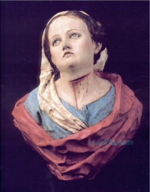 Busto de Santa no identificado, obra del escultor murciano Francisco Salzillo. La garganta seccionada es un indicador de martirio.