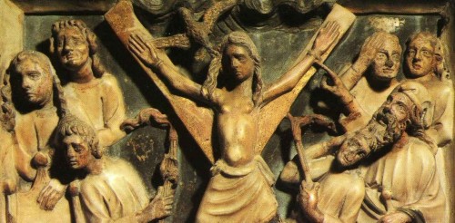 Santa Eulalia torturada en el ecúleo. Detalle del relieve de su sarcófago. Cripta de la catedral de la Santa Cruz y Santa Eulalia, Barcelona (España).