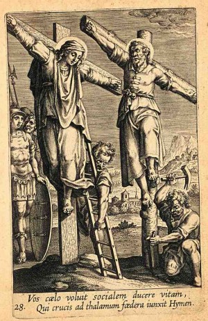 Martirio de los Santos. Grabado de Adriaen Collaert (1608) para la “Triumphus Jesu Christi Crucifixi” de Bartolomeo Ricci, SJ. Kirishitan Bunko, Sophia University, Tokyo, Japón.