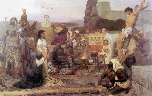 Crucifixión de los Santos. Óleo historicista de Henryk Siemiradzki (1885). Museo Nacional de Varsovia, Polonia.