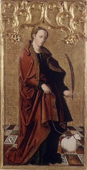 Tabla gótica de Santa Inés, mártir romana, procedente de la Cartuja de Portacoeli. Museo de Bellas Artes Pío V, Valencia (España).