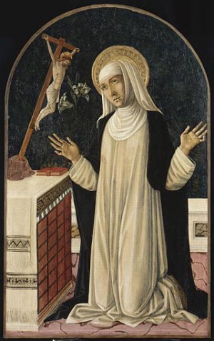 La Santa en oración. Tabla gótica de Giovanni di Matteo (siglo XV).