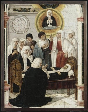 Muerte de la Santa. Tabla de Girolamo di Benvenuto (siglo XVI).