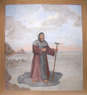 San Alberto de Génova cruza las aguas sobre su manto.