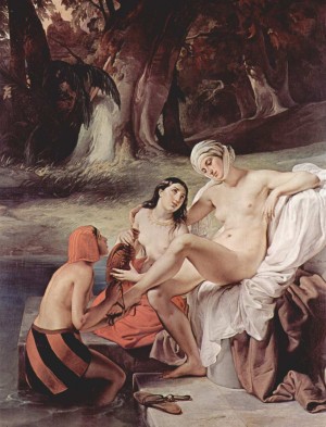 David espía a Betsabé durante su baño. Lienzo de Francesco Hayez (1859). Pinacoteca de Brera, Milán (Italia).