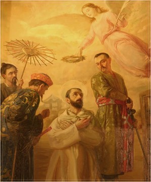 Detalle del martirio del Santo. Óleo de autor desconocido, capilla del Santo en la catedral de Valencia, España.