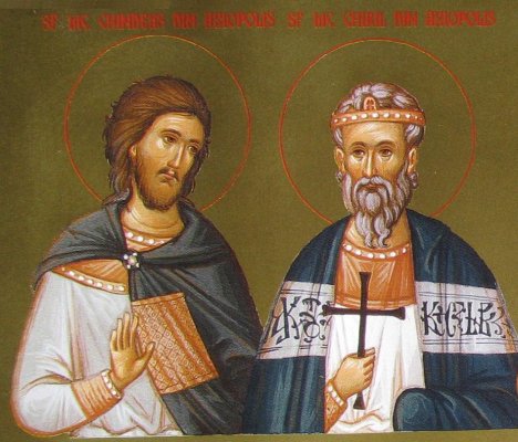 Detalle de los Santos Cirilo y Kindeas, mártires de Axiópolis, en un icono pintado por las monjas del monasterio Diaconesti, Rumanía.