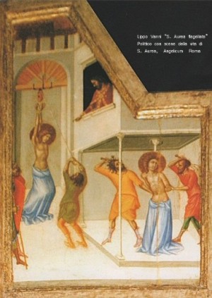Martirio de la Santa. Detalle del tríptico gótico de Lippo Vanni. Convento de los Santos Domingo y Sixto, Roma (Italia).