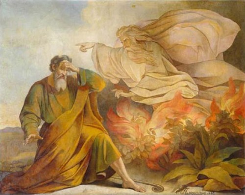 "Dios se aparece a Moisés en la zarza ardiente", óleo de Eugène Pluchart (1848). Catedral de San Isaac, San Petersburgo (Rusia).