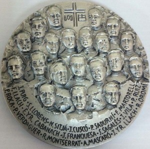 Medalla contemporánea de los mártires (anverso), realizada con ocasión de su inminente beatificación.