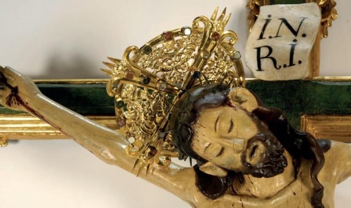 Detalle del rostro del Cristo del Carmen. Colegiata de Xàtiva, Valencia (España).