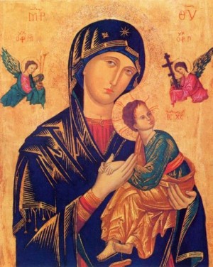Vista del icono de la Panagia de la Pasión (Virgen del Perpetuo Socorro) tras su restauración.