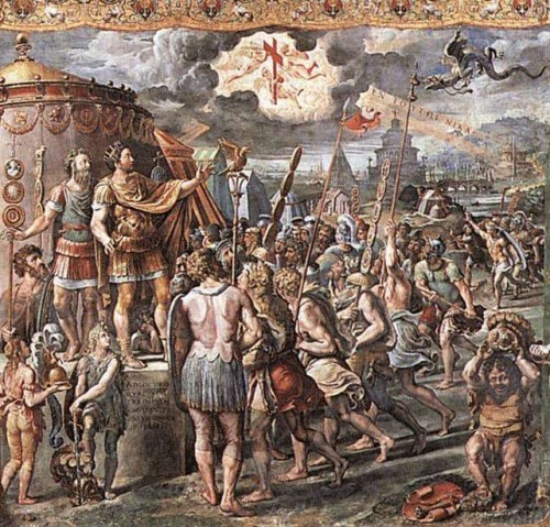 La visión de Constantino como aparece pintada por Rafael, 1524. Estancia de Rafael en el Palacio Apostólico del Vaticano, Roma (Italia).