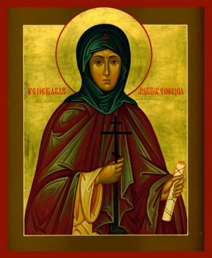 En la iconografía ortodoxa, Santa Eugenia siempre aparece representada como monja. Icono en la Iglesia de la Santa Dormición, Cumberland (EEUU).