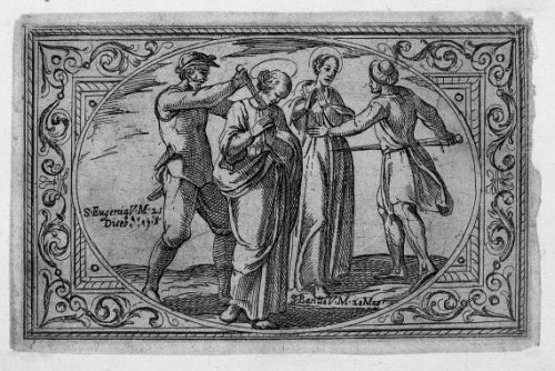 Martirio de las Santas Eugenia y Basila. Grabado de Antonio Tempesta para "Immagini de molte Sante vergine romane nel martirio". Istituto Nazionale dell'Arte Grafica, Roma (Italia).