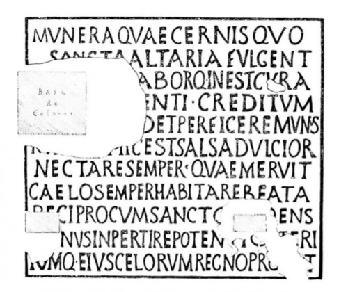 Ilustración de la inscripción dedicada a la mártir Santa Salsa, hallada en su Basílica de Tipasa, Argelia.