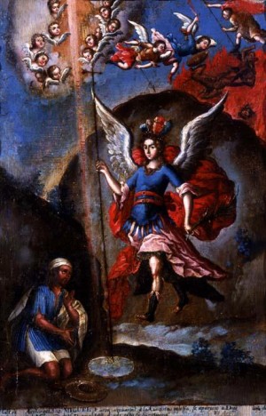 "La aparición de San Miguel arcángel a Diego Lázaro y el milagro del pocito", óleo/tela, Luis Barruecos, Museo Soumaya.