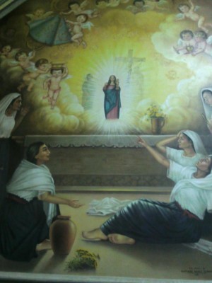 Mural que representa la renovación milagrosa de la imagen.