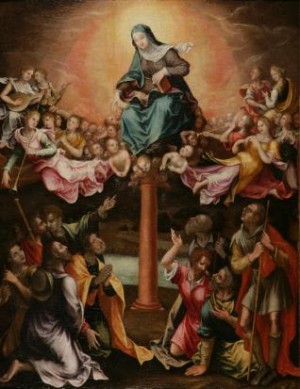 Aparición de la Virgen del Pilar a Santiago el Mayor, Pedro de Raxis, 1579. Museo de la Fundación Lázaro Galdiano, Madrid (España).