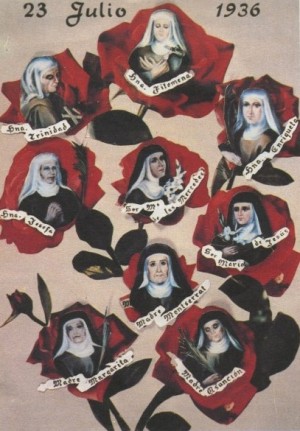 Collage con los retratos de las mártires, representadas como "nueve rosas de sangre".