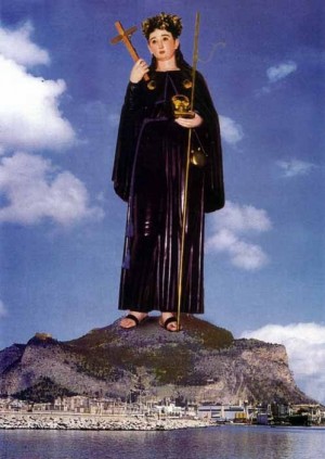 Imagen de Santa Rosalía Sinibaldi venerada por la Confraternidad homónina en la iglesia de San Giacomo dei Militari, Palermo (Italia).