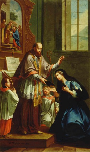 San Francisco entrega la Regla a Santa Juana Francisca de Chantal. Lienzo de Janez Valentin Matzinger, Galería Nacional de Eslovenia.
