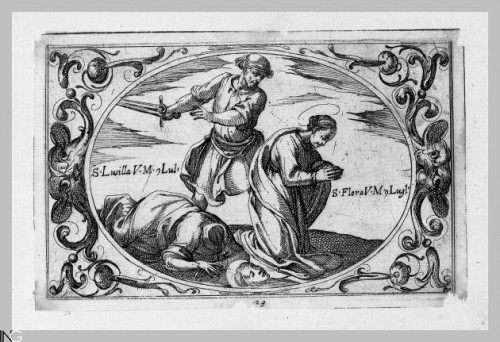 Martirio de las Santas. Grabado de Antonio Tempesta para "Istoria de molte sante vergini romane nel martirio". Isituto Nazionale dell'Arte Grafica, Roma (Italia).