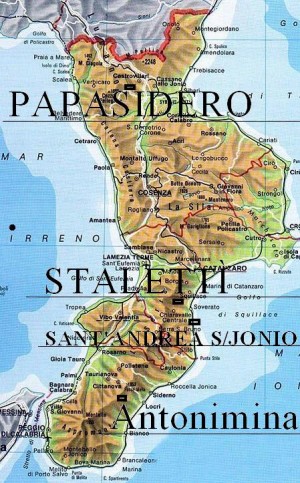 Mapa de la zona de Calabria (Italia).