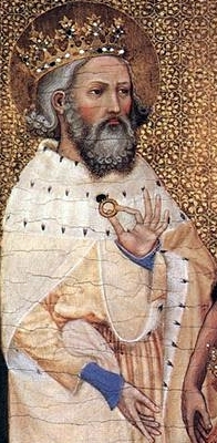 Detalle de San Eduardo el Confesor en el Díptico de Wilton (ca. 1395). National Gallery, Londres (Reino Unido).