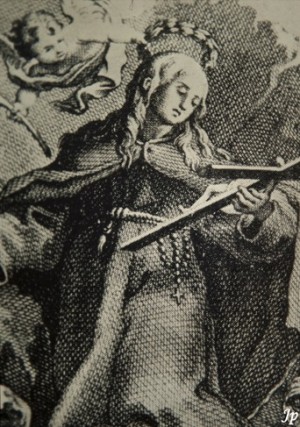 Grabado de Santa Engracia, ermitaña y mártir de Segovia, que no debe ser confundida con sus homónimas de Zaragoza y Braga.